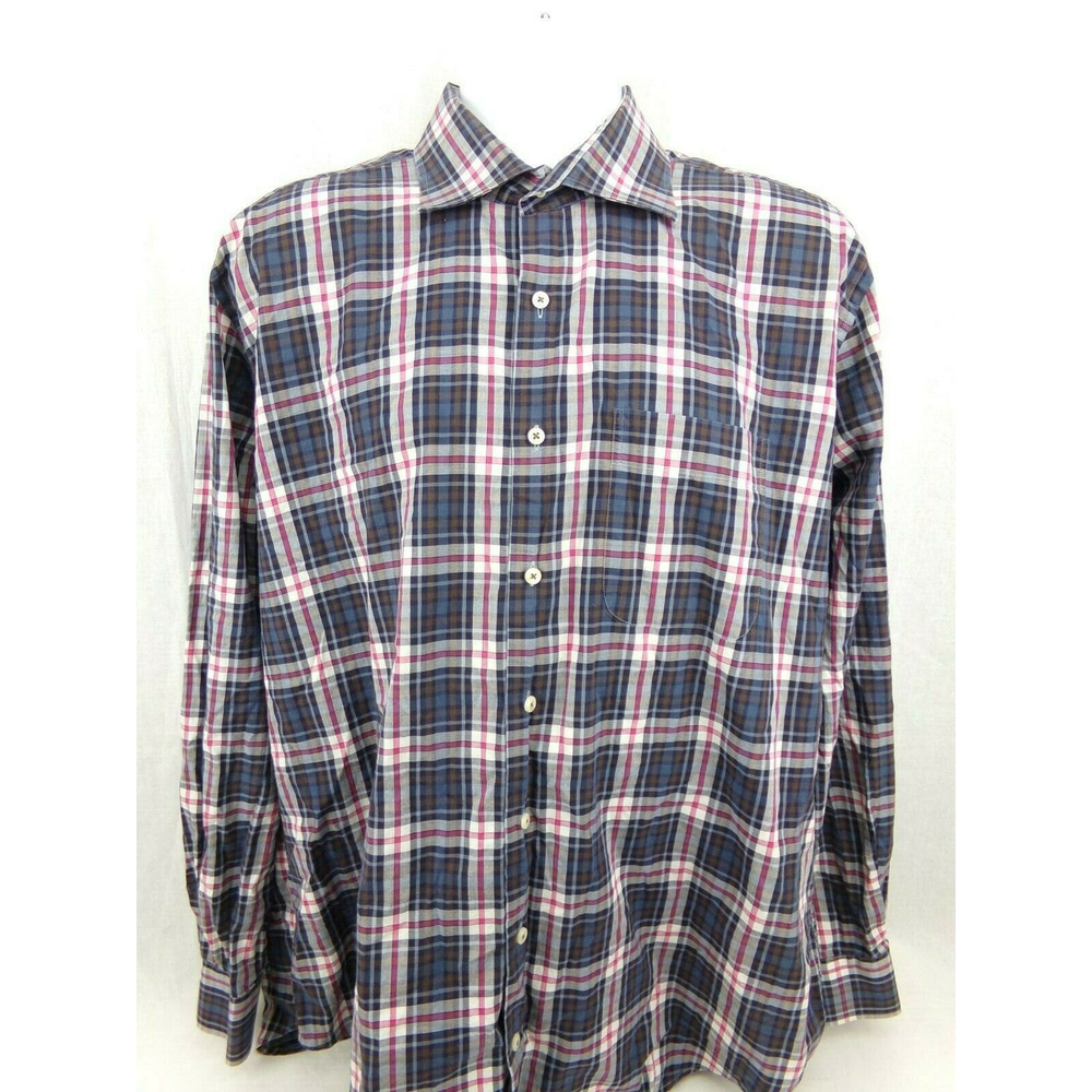 Peter Millar Casual Shirt Size XL Blue Red Plaid Long Sleeve